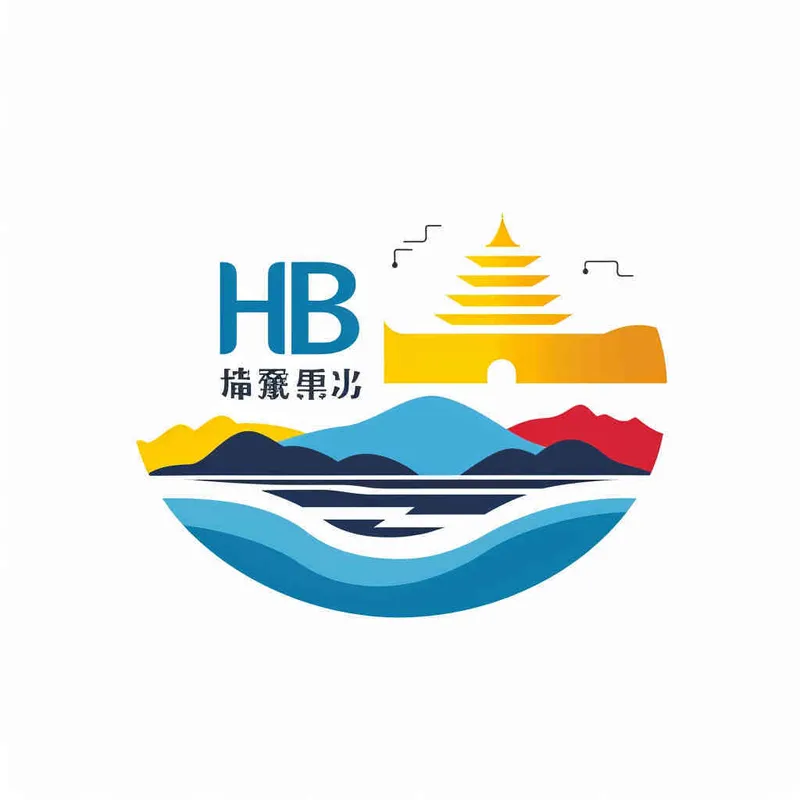 为湖北文旅生成一个Logo，以字母HB生成Logo，颜色明快，以蓝色为主色调，搭配黄色和红色，图片和文字结合，纯白色背景，矢量图标 - style2部分