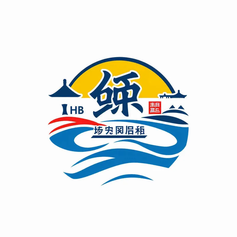 为湖北文旅生成一个Logo，以字母HB生成Logo，颜色明快，以蓝色为主色调，搭配黄色和红色，图片和文字结合，纯白色背景，矢量图标 - style3部分