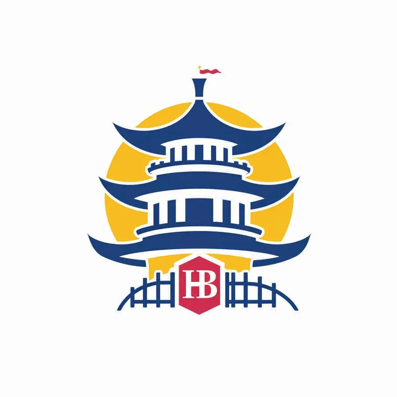 为湖北文旅生成一个Logo，以字母HB生成Logo，颜色明快，以蓝色为主色调，搭配黄色和红色，图片和文字结合，纯白色背景，矢量图标 - style4部分