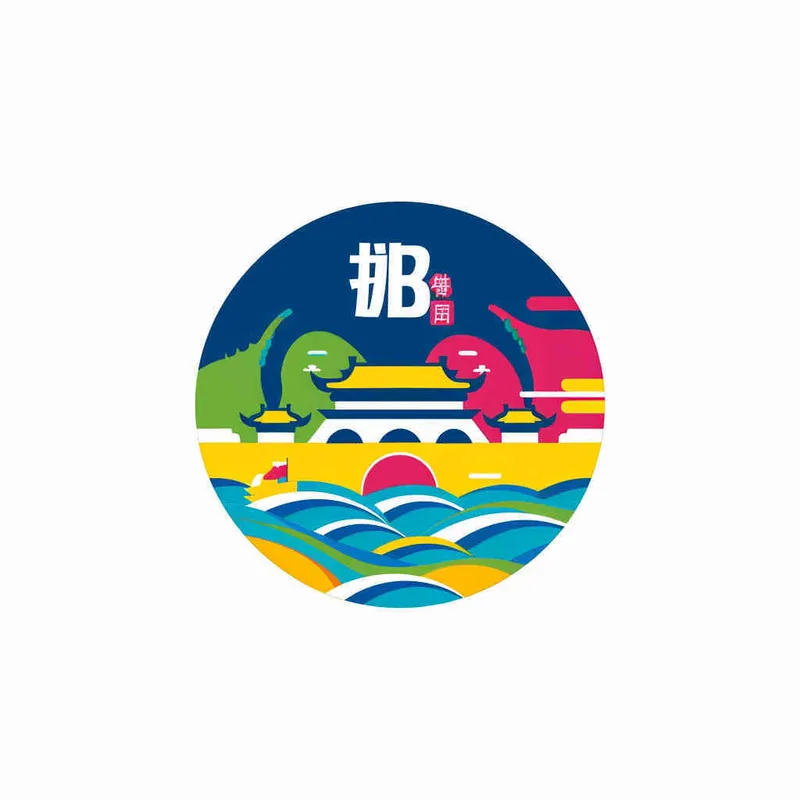为湖北文旅生成一个Logo，以字母HB生成Logo，颜色明快，以蓝色为主色调，搭配绿色、黄色和红色，图片和文字结合，纯白色背景，矢量图标 – AI绘画作品展示 | Midjourney中文版生成