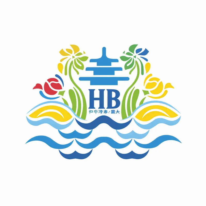 为湖北文旅生成一个Logo，以字母HB生成Logo，颜色明快，以蓝色为主色调，搭配绿色、黄色和红色，图片和文字结合，纯白色背景，矢量图标 - style3部分