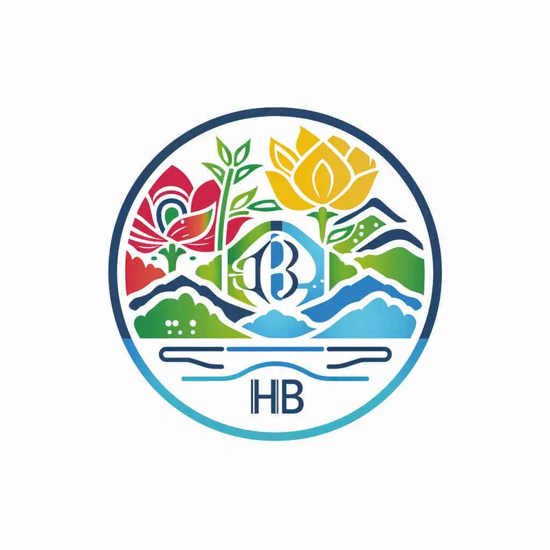为湖北文旅生成一个Logo，以字母HB生成Logo，颜色明快，以蓝色为主色调，搭配绿色、黄色和红色，图片和文字结合，纯白色背景，矢量图标 - style1部分