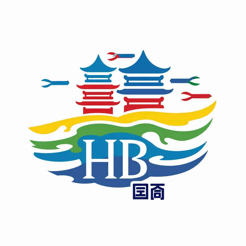 为湖北文旅生成一个Logo，以字母HB生成Logo，颜色明快，以蓝色为主色调，搭配绿色、黄色和红色，图片和文字结合，纯白色背景，矢量图标 - style3部分