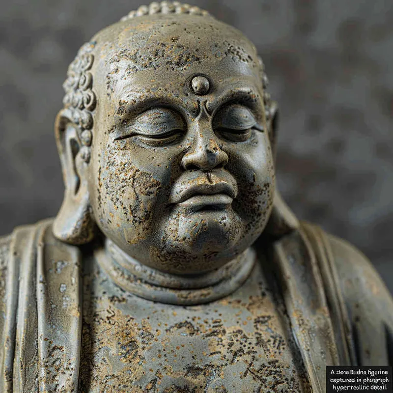 一个不想上班表情的石头佛像摆件，真实摄影，超写实 - style1部分
