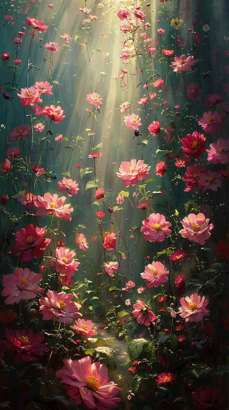 探索春天的光辉，沐浴在灿烂的光芒中，花海与漩涡围绕，奇妙的梦幻景象。 - style4部分
