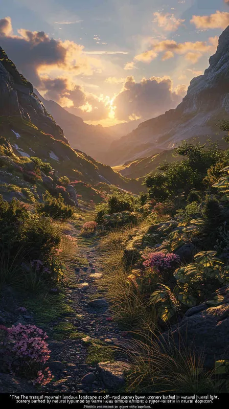 自然山地风光，清晨，越野场景，暖色调，自然光照，超写实  - style1部分