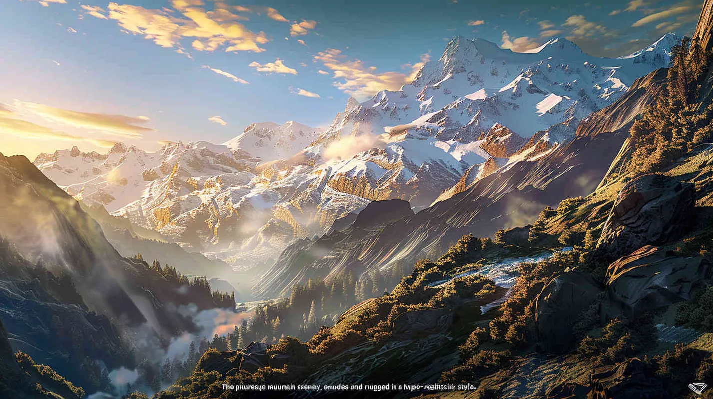 自然山地风光，清晨，越野场景，暖色调，自然光照，超写实 - style4部分
