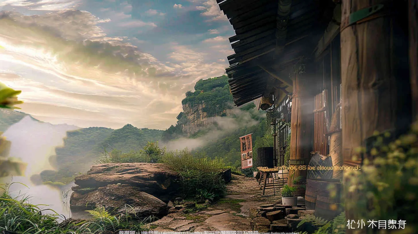 自然山地风光，清晨，暖色调，近景镜头，超写实 ，复古怀旧的 - AI绘画作品展示 | Midjourney中文版生成