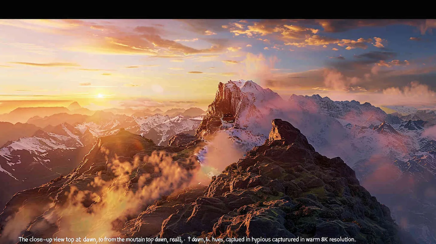 山顶的近景，清晨，暖色调，超写实，8K  - style4部分