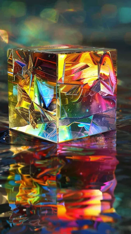 一个立方体，炫彩玻璃，漂亮 - AI绘画作品展示 | Midjourney中文版生成