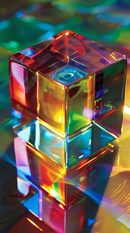 一个立方体，炫彩玻璃，漂亮 - AI绘画作品展示 | Midjourney中文版生成