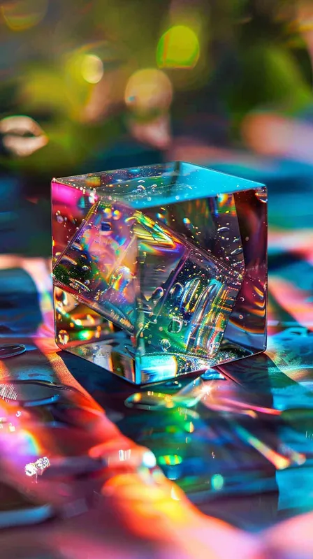 一个立方体，炫彩玻璃，漂亮 - AI绘画作品展示 | Midjourney中文版生成