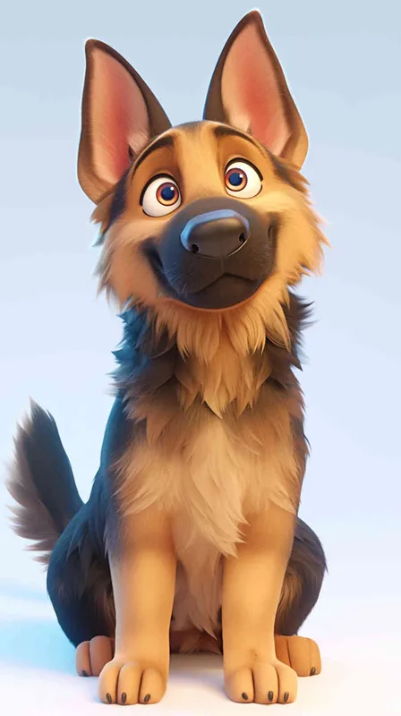 Pixar style, Disney Style, 3D design, C4D modeling, German Shepherd, adorable with big blue eyes, has a black mark on the chest, and brown-white fur,character sheet , different expressions and poses，white background，Bright Colors, LivelyAtmosphere, Blender, OC Renderer, High Detail, High Quality – AI绘画作品展示 | Midjourney中文版生成