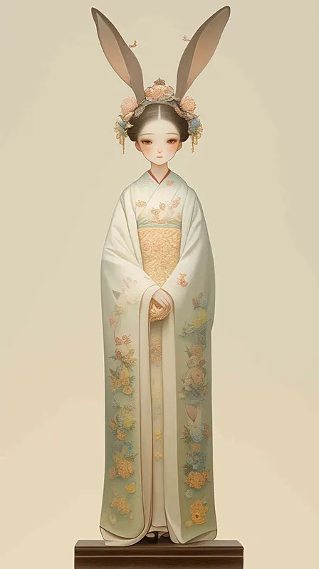 Full body, generate three views, namely the front view, the side view and the backview,
Chinese Zodiac, super cute girl wearing a rabbit shaped hat, tech elements, stylish clothes,Standing posture,
super cute IP by POP MART,hbi, model, Blind box toys, Fine gloss, Clean background, 3d render, OC render, Best quality, 4K, Super Detail, POP Market Toys Studio lighting - style2部分