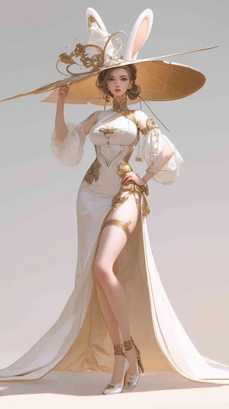 Full body, generate three views, namely the front view, the side view and the backview,
Chinese Zodiac, super cute girl wearing a rabbit shaped hat, tech elements, stylish clothes,Standing posture,
super cute IP by POP MART,hbi, model, Blind box toys, Fine gloss, Clean background, 3d render, OC render, Best quality, 4K, Super Detail, POP Market Toys Studio lighting - style4部分