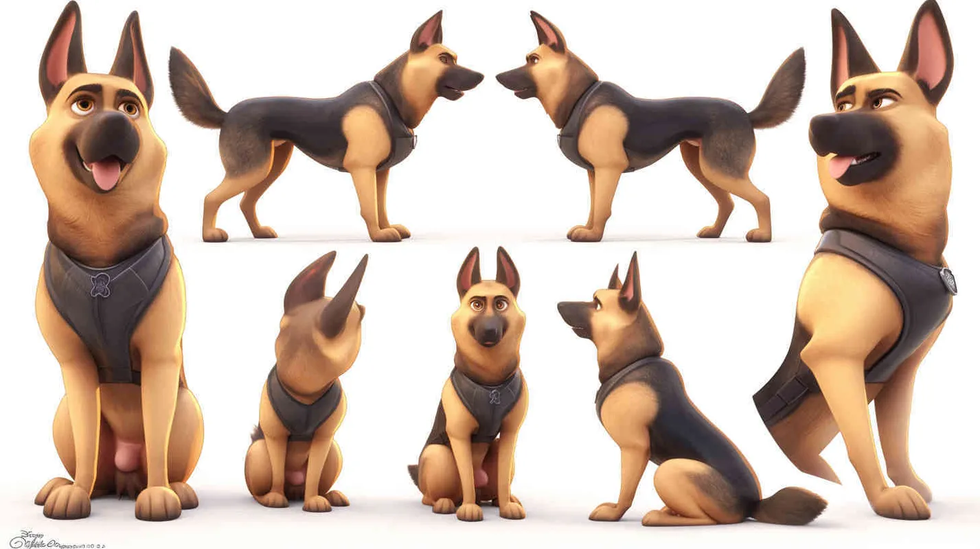Pixar style, Disney Style, 3D design, C4D modeling, Fat,Cute German Shepherd Dog, adorable with big blue eyes, Has unique marks on the body, lemon colored hair,character sheet , different expressions and poses，white background，Bright Colors, LivelyAtmosphere, Blender, OC Renderer, High Detail, High Quality，[ seed值: 2506772728 ]
 - style3部分