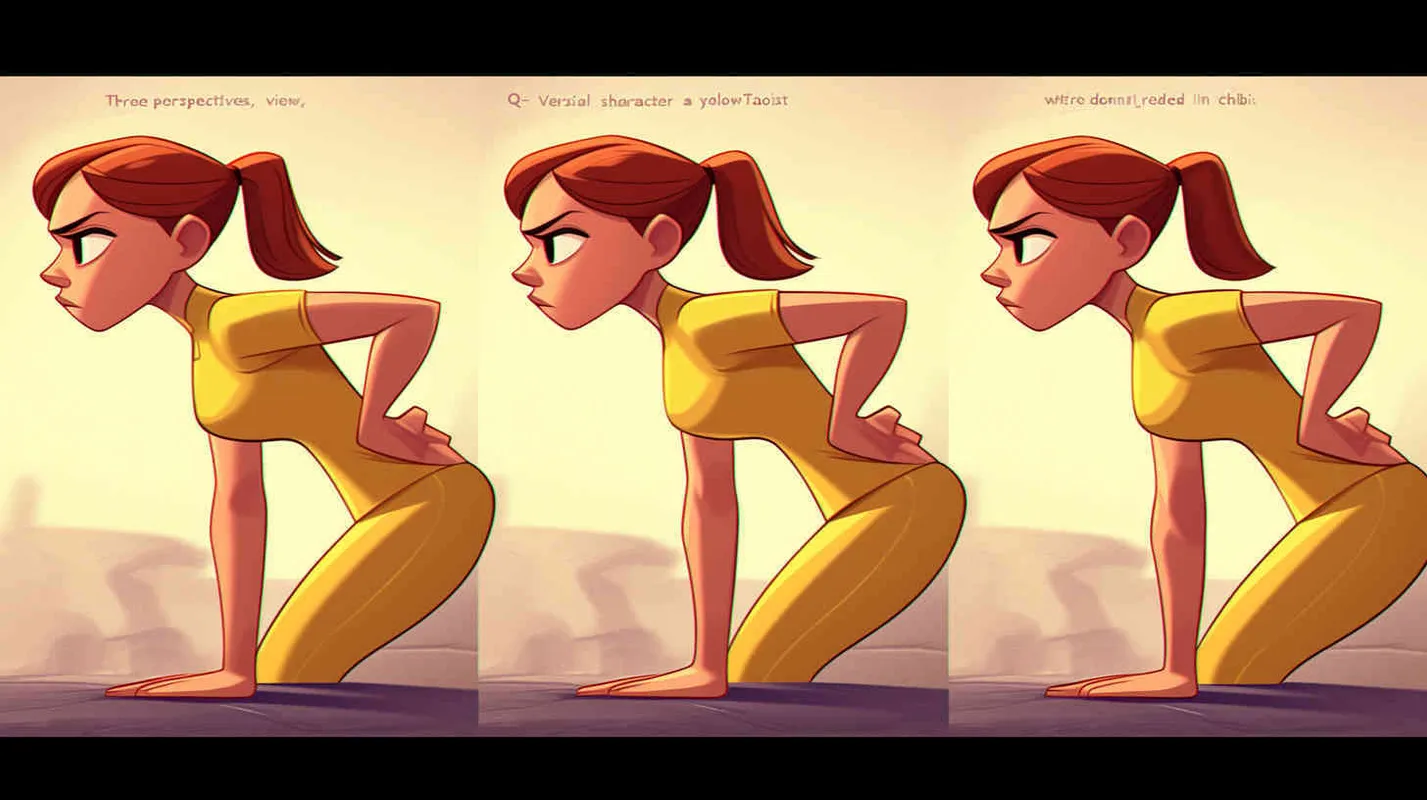 Three views , namely the front view , the side view and the bacn view，featuring a historical costume Q-version character wearing a yellow Taoist robe,DeI stijil,chibi style, red cuffs, and half tied hair, holding a clock, a boy,OC setting, Q-version art style, white background,  ancient style IP design, Q-version, best quality, using the Niji v6 version, size must be horizontal version，4k, super detail , front view -- niji 6- s 150-- ar 3:2-- style raw - style3部分