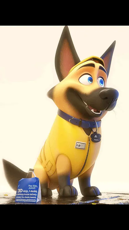 Pixar style, Disney Style, 3D design, C4D modeling, A chubby dog wearing a delivery worker's hat and a blue uniform clumsily holds a delivery bag, nervously looking around, trembling. Rain pours down heavily, with hardly any pedestrians on the street,Bright Colors, LivelyAtmosphere, Blender, OC Renderer, High Detail, High Quality - style1部分