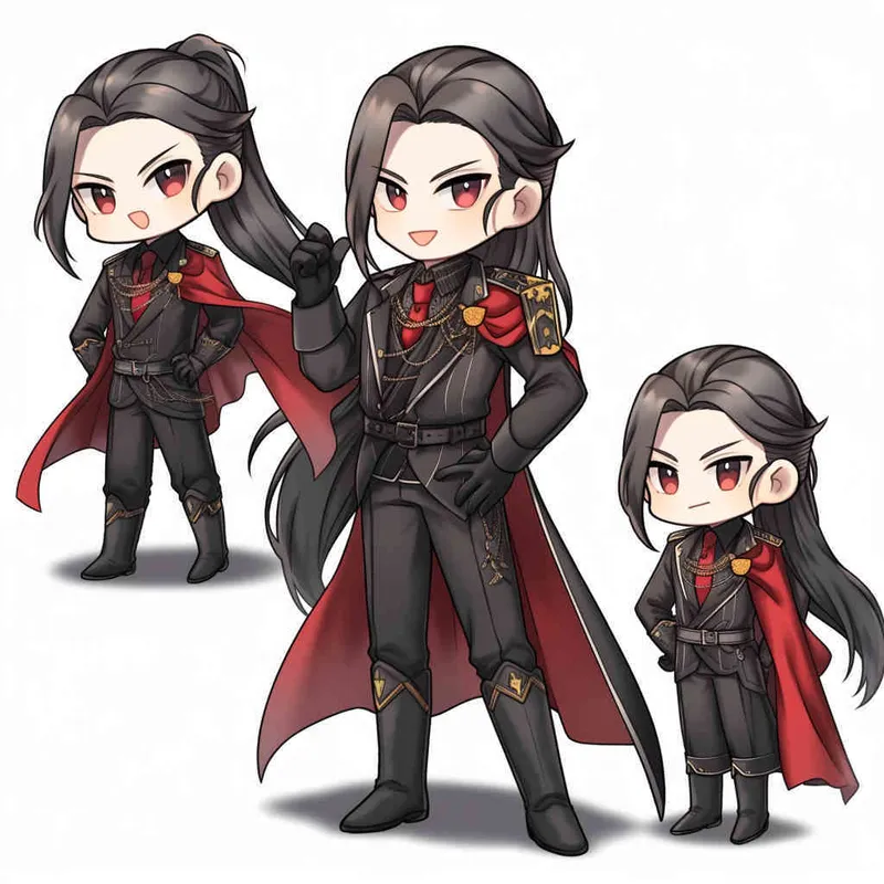 Nine postures and expressions, happy, angry, sad, crying, cute, looking forward, disappointed, surprised, speechless, shy, a Q-version ancient costume boy, wearing a light yellow Taoist robe, red cuffs, long hair half tied, red headband, long hair shawl, eight shaped bangs, white background, DeI stijil, chibi style, sharp illustrations, bold lines and solid colors, simple details, minimalism, line art, sticker art, - s750 niji 5 - style1部分
