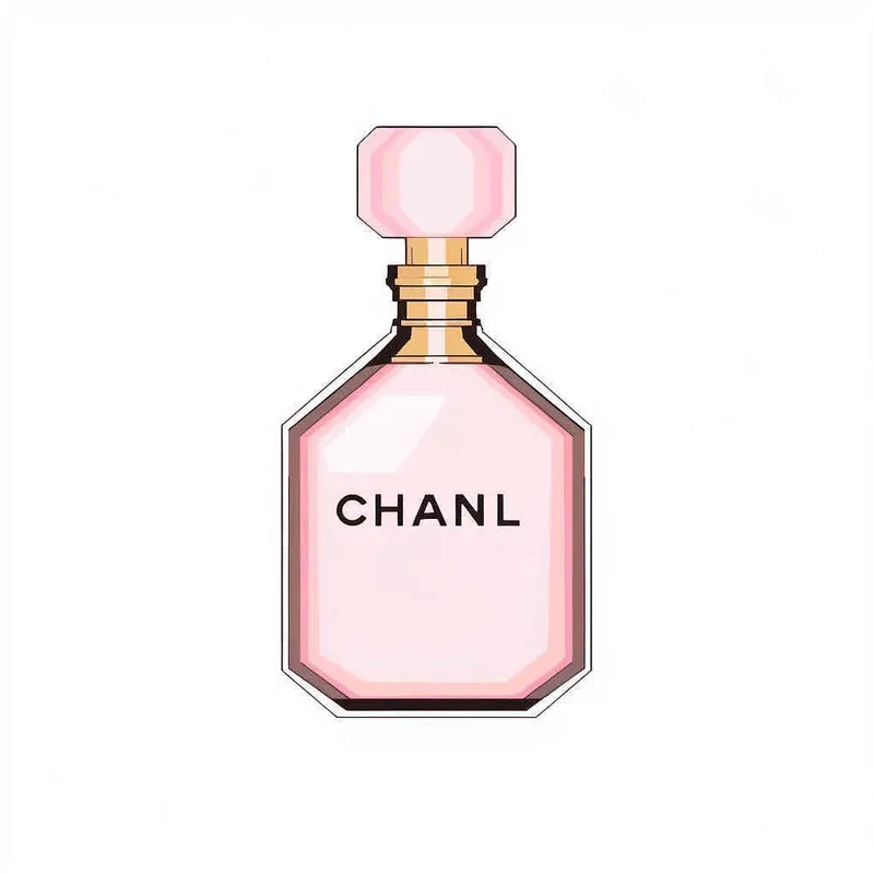 16- bits pixel art , Chanel pink perfume，pink circular bottle body, white square bottle cap，there is black Chanel text on the bottle body， white background, large canvas format ,-- niji 4 - style3部分