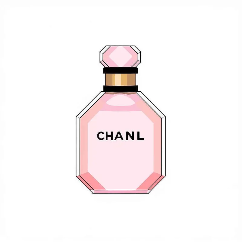 16- bits pixel art , Chanel pink perfume，pink circular bottle body, white square bottle cap，there is black Chanel text on the bottle body， white background, large canvas format ,-- niji 4 - style3部分