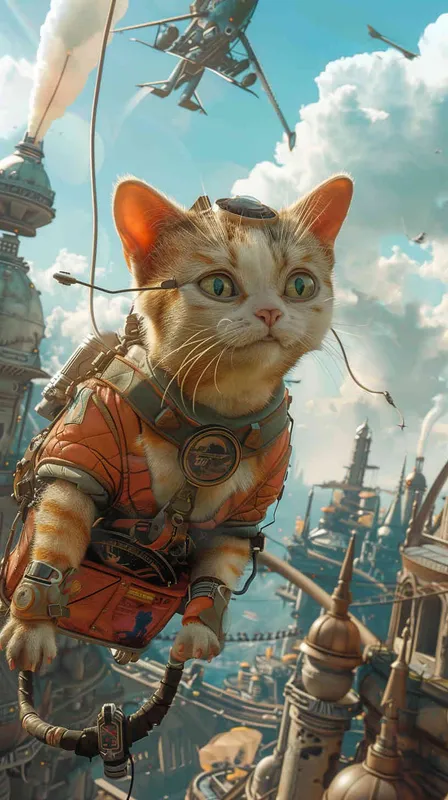 可爱的猫,在未来的世界,飞行员,背景科幻
- AI绘画作品展示 | Midjourney中文版生成