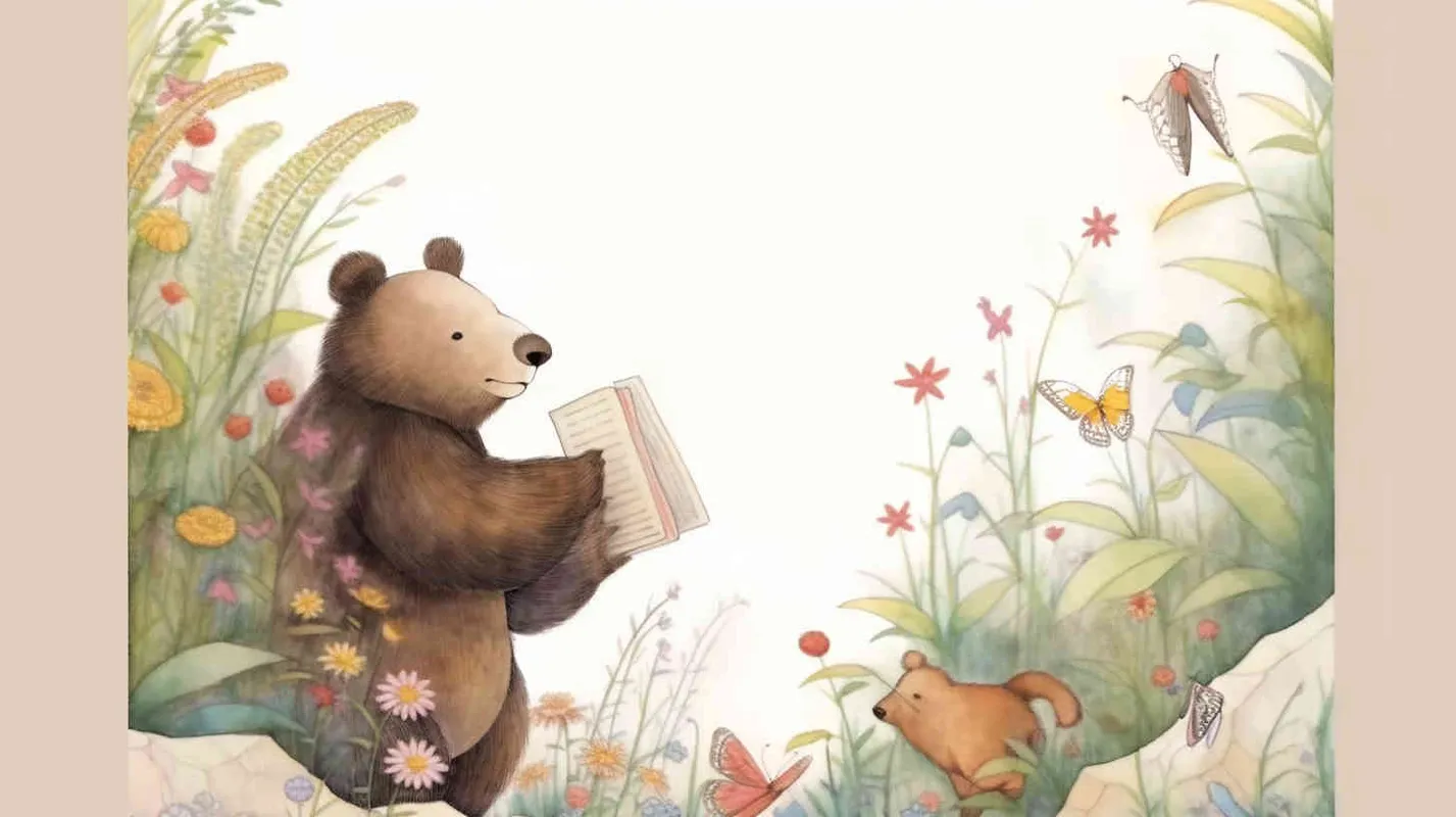 a girl and a bear are playing in the mountains full of flowers, flat ink and wash style, colored pencil style , hand drawn style , with brush strokes , black strokes , graffiti , hand - drawn , watercolor , crayon , very thick lines ,  random strokes ,8k，super high details , HDsmooth , by Jon Burgerman -- niji 5- s 180- style expressive - style4部分