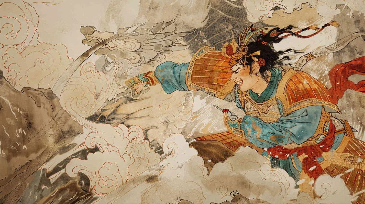 儿童绘本，工笔绢品画风格，赵子龙鏖战长坂坡 - style4部分