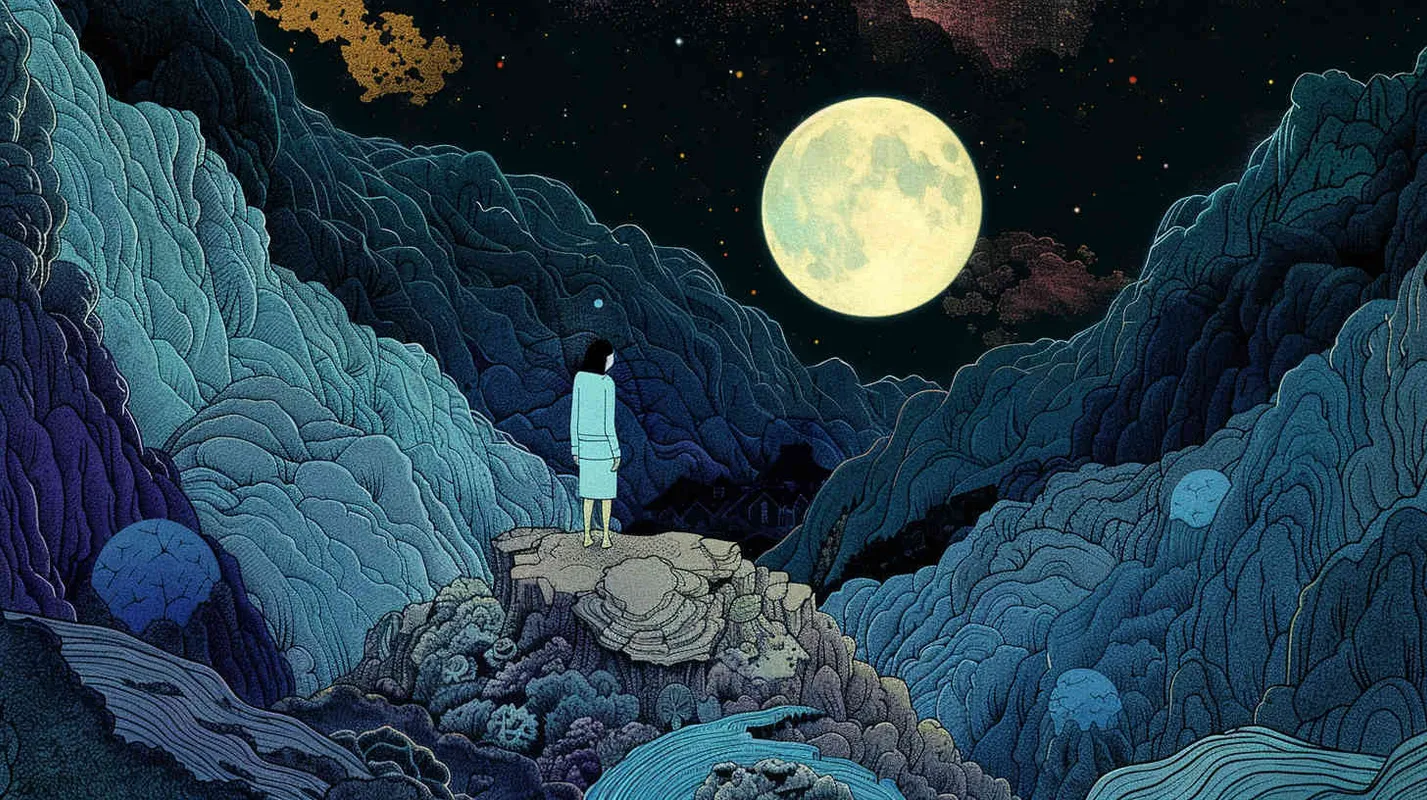 儿童绘本，版画风格，黑与白，实与空的艺术，魔奇的魔石头 - style3部分