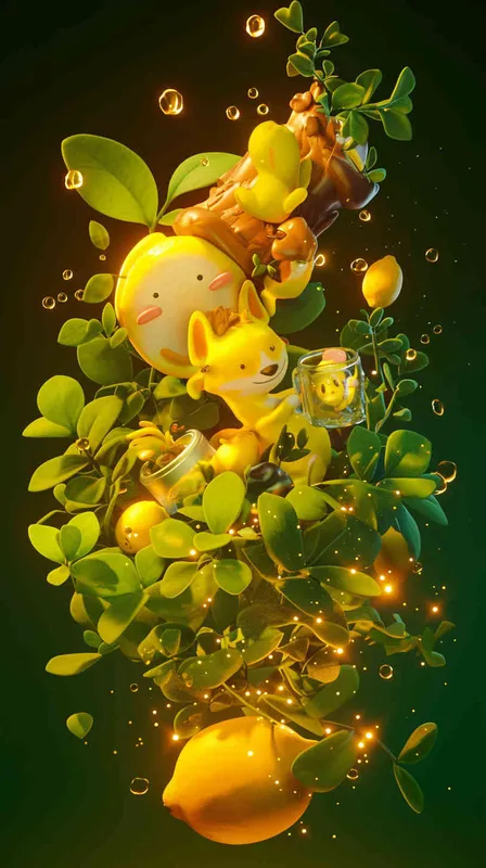 Pixar style, Disney Style, 3D design, C4D modeling, Stylized illustration of a lemon dog energetically chasing a squirrel amidst lush greenery, incorporating elements of whimsy and playfulness. Utilize a chaotic style with moderate abstraction to enhance the dynamic nature of the scene,Bright Colors, LivelyAtmosphere, Blender, OC Renderer, High Detail, High Quality - AI绘画作品展示 | Midjourney中文版生成