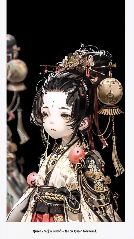 王昭君IP形象，王昭君正面，王昭君侧面，王昭君背面， - style1部分