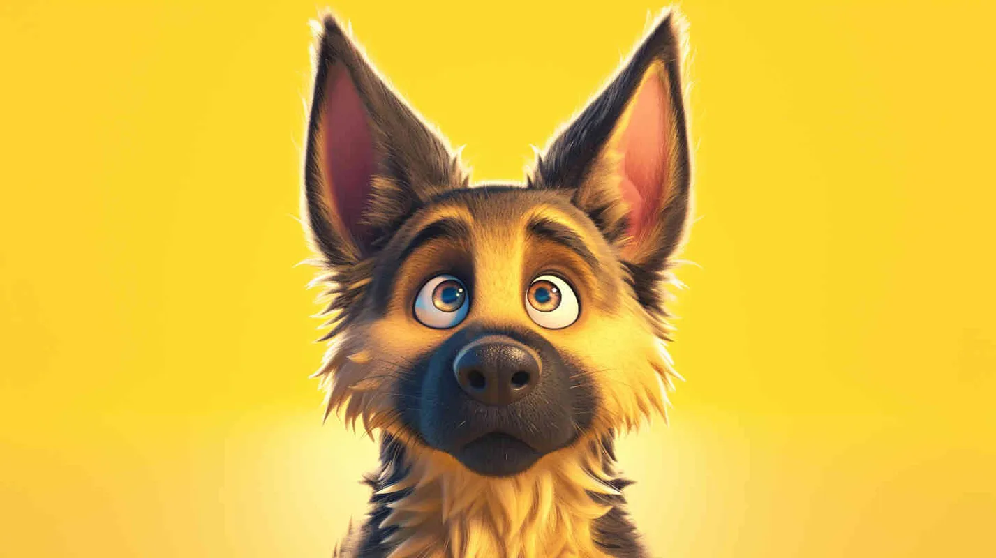 Pixar style, Disney Style, 3D design, C4D modeling, Cute German Shepherd Dog, adorable with big blue eyes, has a black mark on the chest, Lemon colored fur,white background，Bright Colors, LivelyAtmosphere, Blender, OC Renderer, High Detail, High Quality  - style2部分