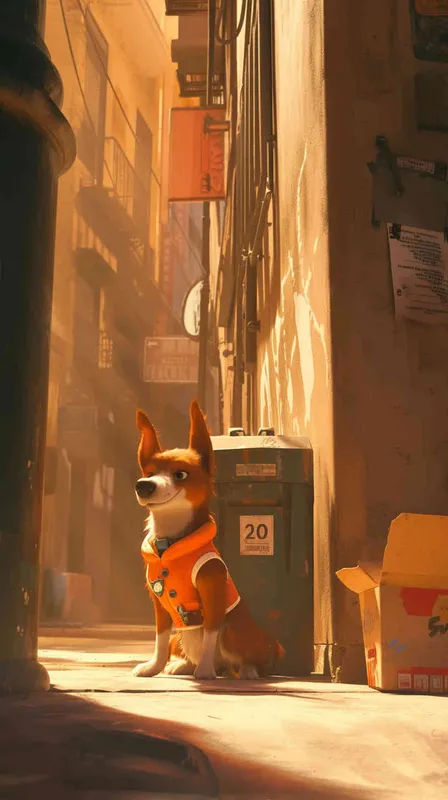 Pixar style, Disney Style, 3D design, C4D modeling, photo of a bustling city street corner, captured from a low angle to emphasize the perspective of a small delivery dog. The dog, wearing a bright orange vest, stands proudly beside a courier bag, holding a delivery order in its mouth. Sunlight streams through the urban canyon, casting long shadows and creating a warm, inviting atmosphere. Use a wide-angle lens to capture the dynamic energy of the scene，Bright Colors, LivelyAtmosphere, Blender, OC Renderer, High Detail, High Quality --cref https://mj-cdn.aiwentu.com/attachments/1220686910159196262/1220991630157414520/mario_mariob4147_Currently_engaged_in_the_task_of_blending_imag_5685fcc0-fe06-4817-8ceb-b8b6906eb844.png - style1部分
