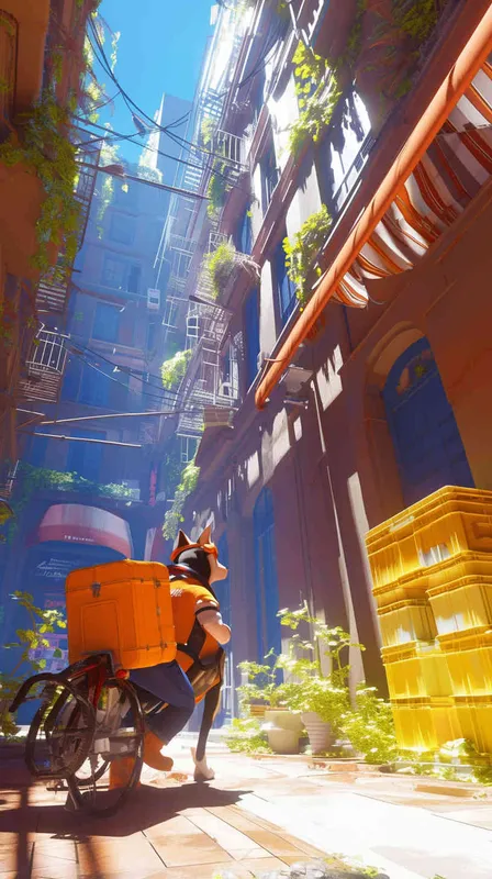 Pixar style, Disney Style, 3D design, C4D modeling, photo of a bustling city street corner, captured from a low angle to emphasize the perspective of a small delivery dog. The dog, wearing a bright orange vest, stands proudly beside a courier bag, holding a delivery order in its mouth. Sunlight streams through the urban canyon, casting long shadows and creating a warm, inviting atmosphere. Use a wide-angle lens to capture the dynamic energy of the scene，Bright Colors, LivelyAtmosphere, Blender, OC Renderer, High Detail, High Quality --cref https://mj-cdn.aiwentu.com/attachments/1220686910159196262/1220991630157414520/mario_mariob4147_Currently_engaged_in_the_task_of_blending_imag_5685fcc0-fe06-4817-8ceb-b8b6906eb844.png - style3部分