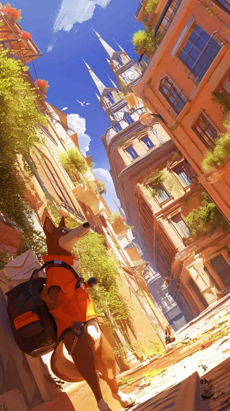 Pixar style, Disney Style, 3D design, C4D modeling, photo of a bustling city street corner, captured from a low angle to emphasize the perspective of a small delivery dog. The dog, wearing a bright orange vest, stands proudly beside a courier bag, holding a delivery order in its mouth. Sunlight streams through the urban canyon, casting long shadows and creating a warm, inviting atmosphere. Use a wide-angle lens to capture the dynamic energy of the scene，Bright Colors, LivelyAtmosphere, Blender, OC Renderer, High Detail, High Quality --cref https://mj-cdn.aiwentu.com/attachments/1220686910159196262/1220991630157414520/mario_mariob4147_Currently_engaged_in_the_task_of_blending_imag_5685fcc0-fe06-4817-8ceb-b8b6906eb844.png - style4部分