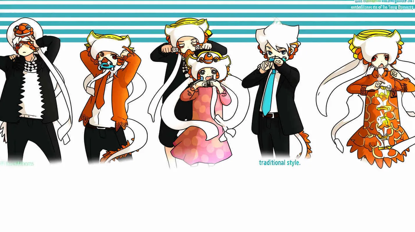 six young Fuwa boys wearing lion dance headbands, replacing the white background with scenes of Tang Dynasty style, national style illustration style - style1部分