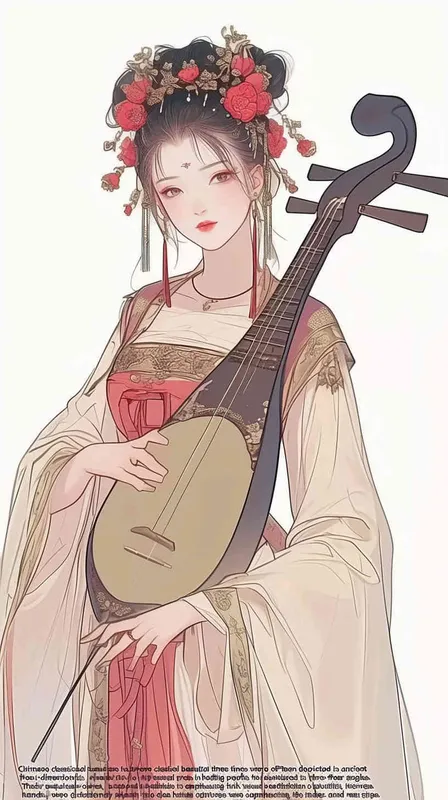 ((中国古典美女))((古代美女))((必须三视图))((双手抱着琵琶))((四视角度))((正面身，侧面身，背面身))((双手都要抱着琵琶))((全身))((三视图，正身，侧身，后背))((正身，侧身，和后背))((水墨画风格))((8000k分辨率))((高清画质))((精细脸))((精致画质))((必须三视图))((正面，侧面，后背))((不要单个乐器))((人物一定要有侧面))((全身像)) - style2部分