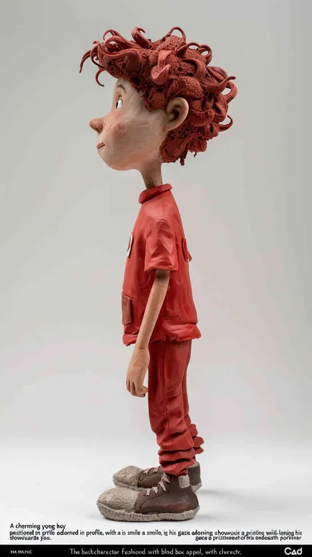 2️⃣ A cute little boy wearing red , , standing sideways, smiling and looking at you. The background is white, full body portrait, blind box style character design, clay material, in the style of Pixar animation, best quality. - style2部分