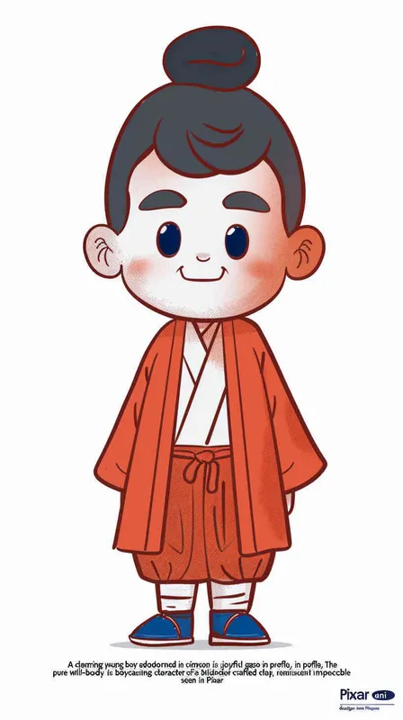 A cute little boy wearing red , standing sideways, smiling and looking at you. The background is white, full body portrait, blind box style character design, clay material, in the style of Pixar animation, best quality. - style1部分