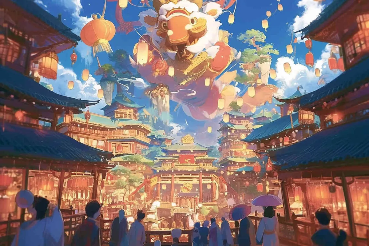 In ancient China, the bustling Spring Festival scene - style1部分