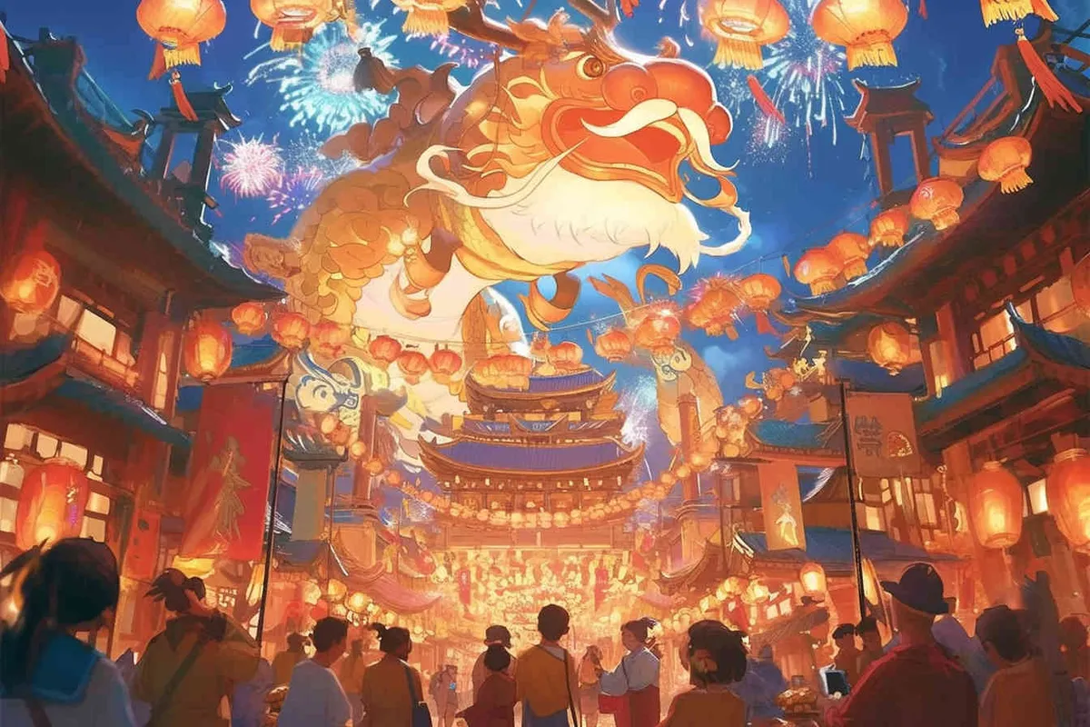 In ancient China, the bustling Spring Festival scene - style4部分