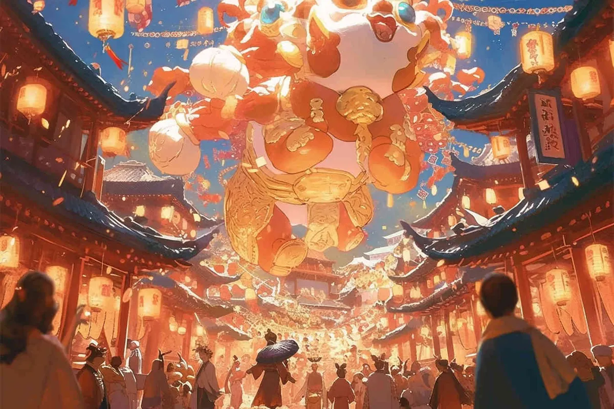 In ancient China, the bustling Spring Festival scene - style1部分