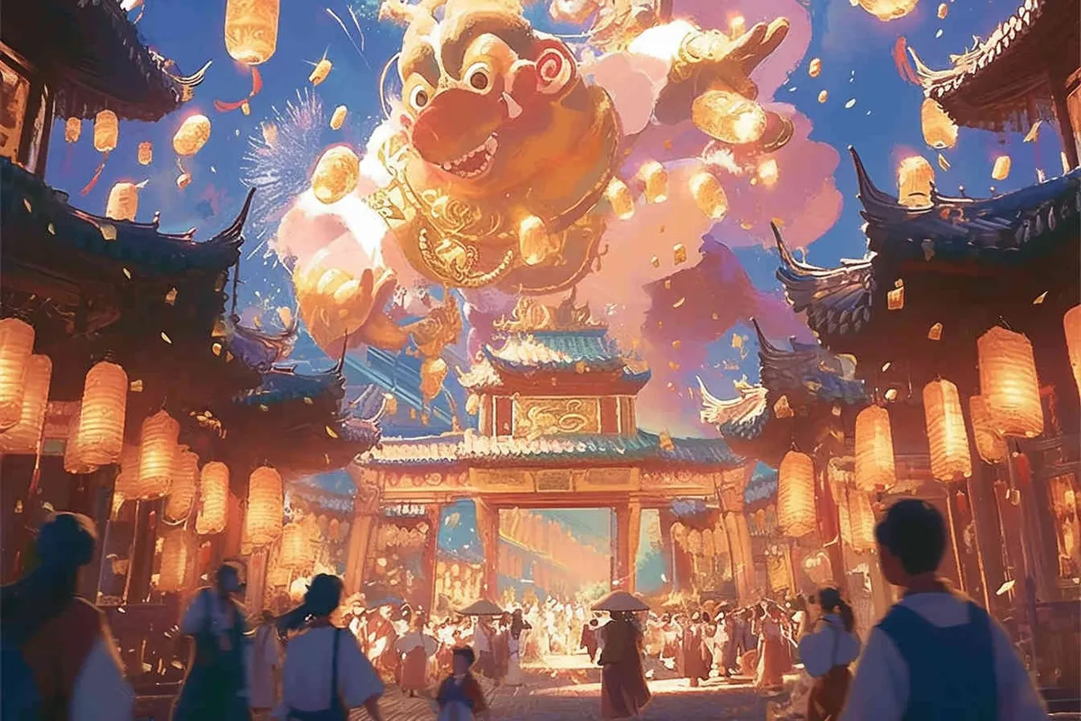 In ancient China, the bustling Spring Festival scene - style2部分