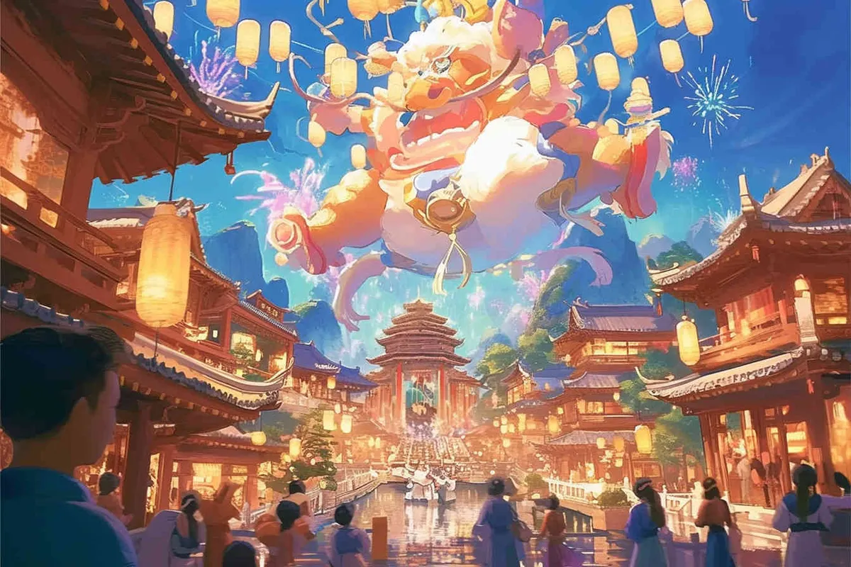 In ancient China, the bustling Spring Festival scene - style3部分