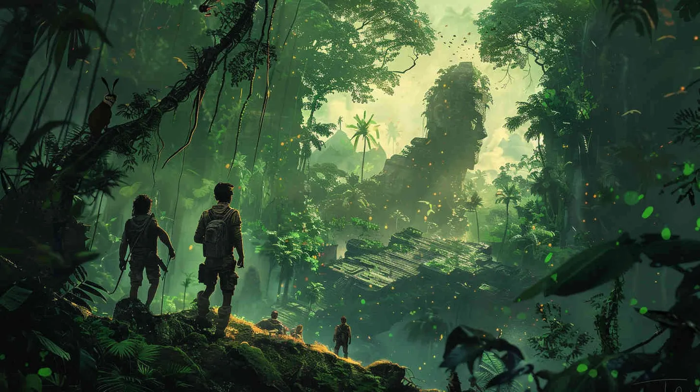 Amidst the towering trees and tangled undergrowth of the Amazon, Professor Johnson and his intrepid team navigate through the dense jungle, following the trail of the lost explorer in search of the elusive Heartland. Equipped with machetes and determination, they forge ahead into the unknown, ready to uncover ancient secrets hidden within the depths of the rainforest. - style1部分