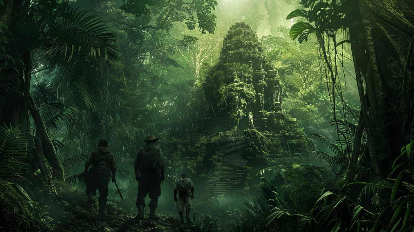 Amidst the towering trees and tangled undergrowth of the Amazon, Professor Johnson and his intrepid team navigate through the dense jungle, following the trail of the lost explorer in search of the elusive Heartland. Equipped with machetes and determination, they forge ahead into the unknown, ready to uncover ancient secrets hidden within the depths of the rainforest. - style2部分