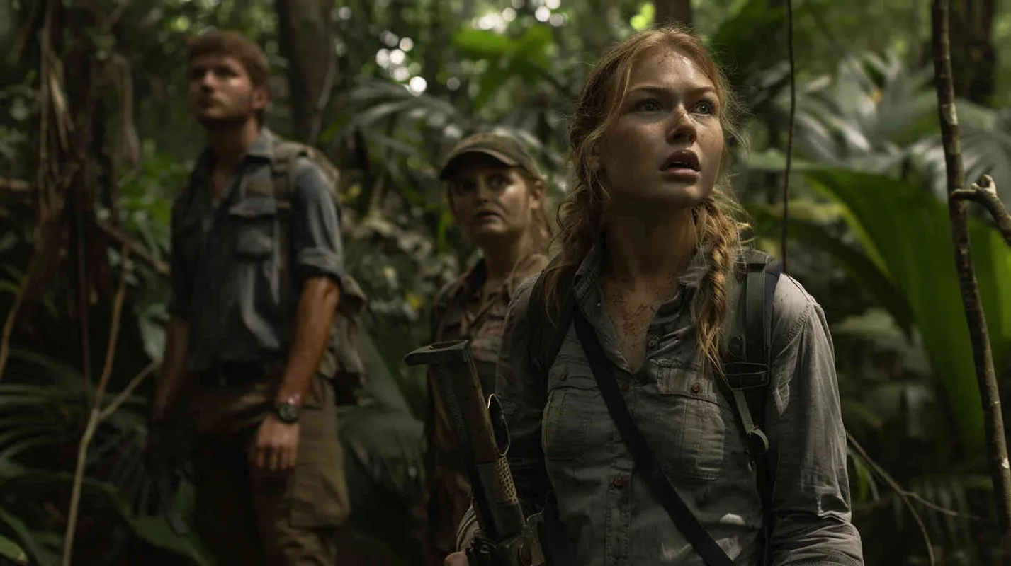 The team presses on the next day, their footsteps tentative as they traverse the dense jungle. Despite their efforts, they find themselves disoriented, unable to retrace their steps. Panic sets in as they realize the cabin they sought refuge in has disappeared without a trace. Michael's expression is one of disbelief, Kate's face contorted with fear as she lets out piercing screams. In contrast, Professor Johnson remains stoic, his calm demeanor a beacon of rationality amidst the chaos. Determined to find their way, they resolve to follow the cryptic instructions laid out in the ancient diary. - style2部分
