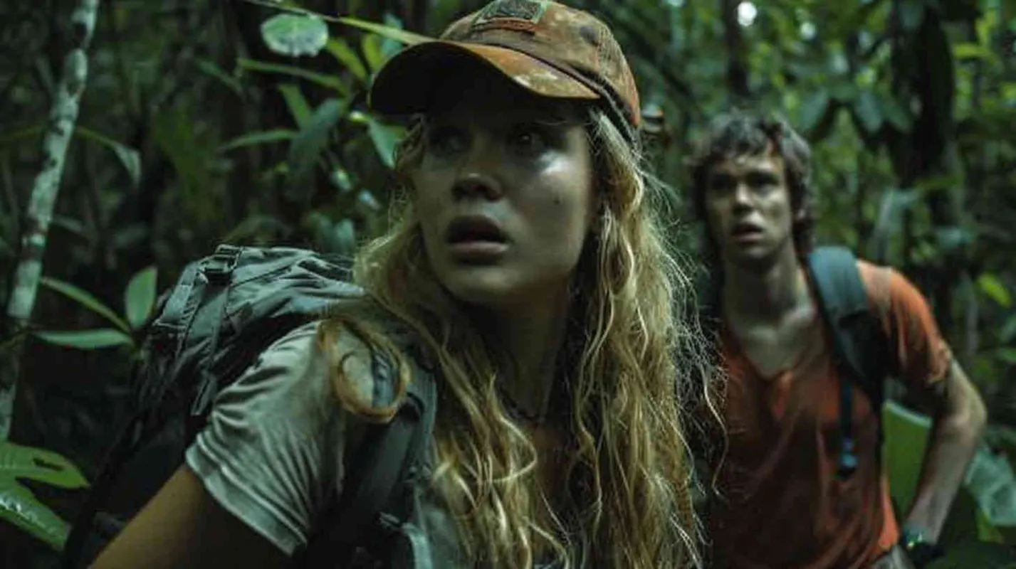 The team presses on the next day, their footsteps tentative as they traverse the dense jungle. Despite their efforts, they find themselves disoriented, unable to retrace their steps. Panic sets in as they realize the cabin they sought refuge in has disappeared without a trace. Michael's expression is one of disbelief, Kate's face contorted with fear as she lets out piercing screams. In contrast, Professor Johnson remains stoic, his calm demeanor a beacon of rationality amidst the chaos. Determined to find their way, they resolve to follow the cryptic instructions laid out in the ancient diary. - style3部分