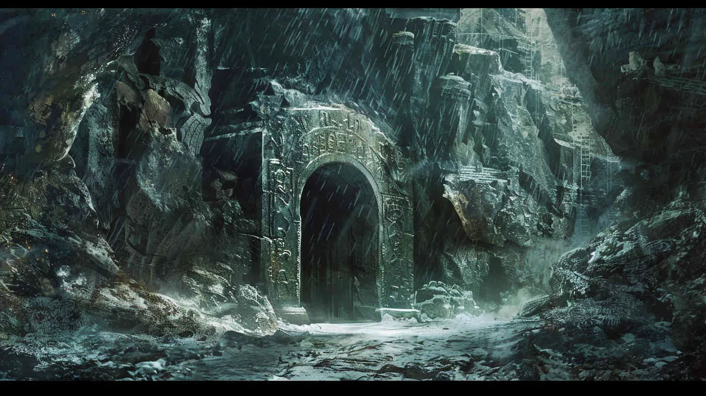 Following the clues from the diary, they eventually arrive at a mysterious underground cave. From deep within the cavern emanates a rumbling, ominous sound, reminiscent of some kind of ritualistic chant. They come across a massive sealed stone door adorned with strange symbols. - style1部分