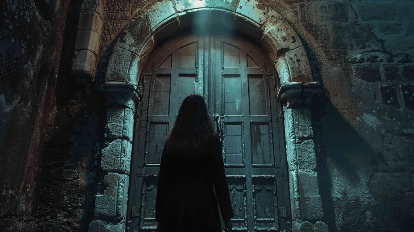 Anna's apprehension intensifies as they confront the imposing stone door, its surface adorned with cryptic symbols that seem to pulse with latent energy. With each futile attempt to breach the barrier, the sense of foreboding grows, shrouding the scene in an aura of uncertainty and trepidation. Professor Johnson's unwavering determination clashes with Anna's growing unease, setting the stage for a tense standoff against an unseen adversary. - style4部分
